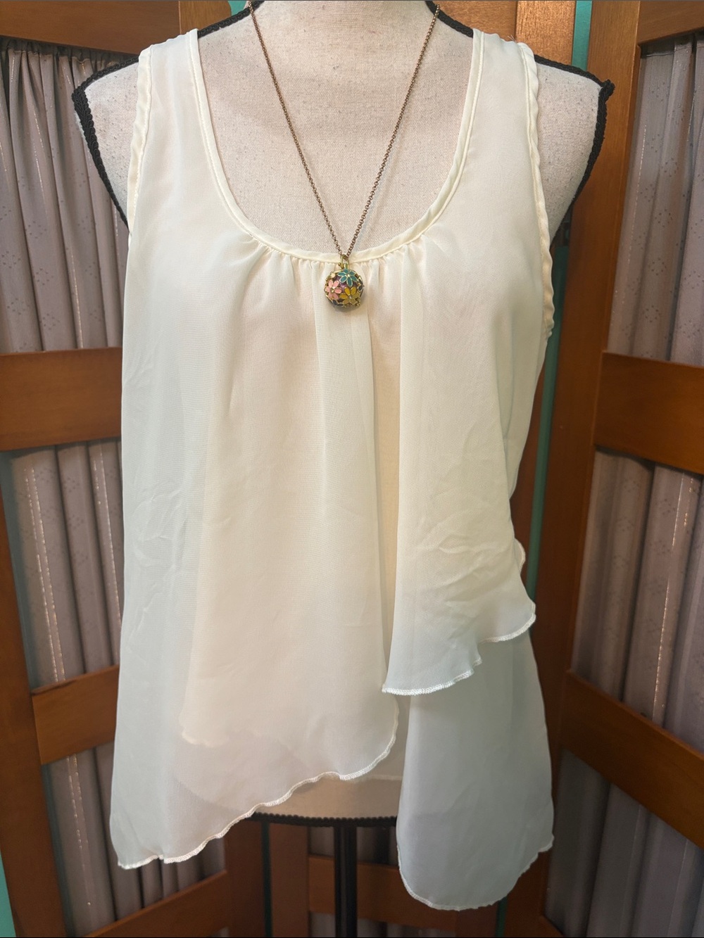 Body Central Ivory Layered Chiffon Tank Top